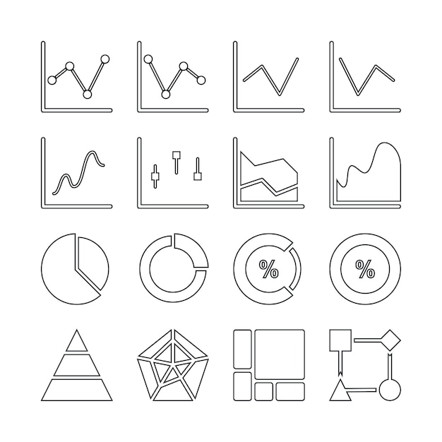 Estilo de esquema del paquete de iconos de gráficos y análisis