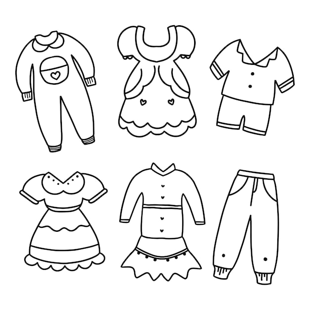 Vector estilo de esquema de ropa linda para niños.