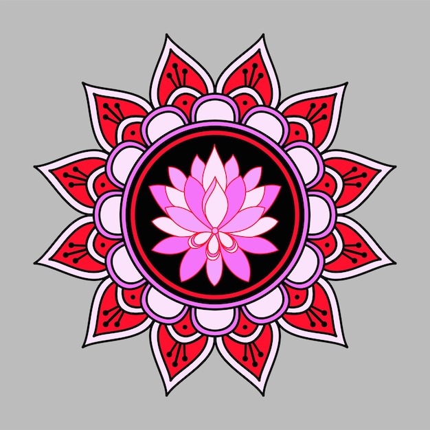 Estilo étnico Decorativo de flor de loto Diseño de mandala para colorear portada de libro