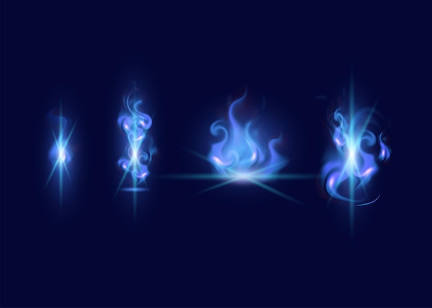 Vector estilo de fantasía de fuego azul mágico