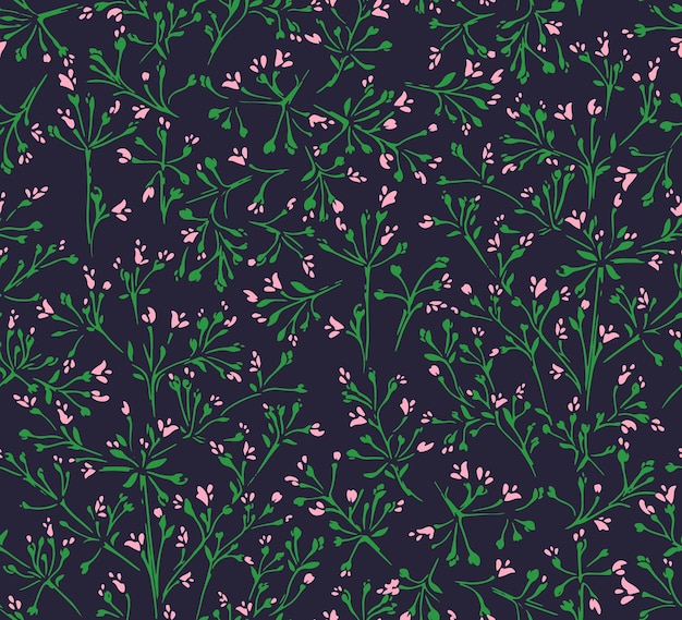 Estilo de flores elegantes con ramas delicadas florece sobre un fondo negro Tiny florales tallos