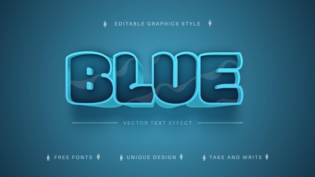 Estilo de fuente editable de efecto de texto de edición azul 3D
