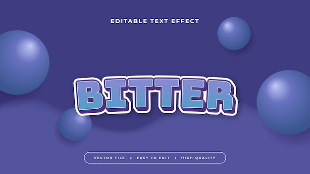 Estilo de fuente de efecto de texto 3D editable azul y blanco amargo