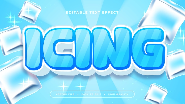 Vector estilo de fuente de efecto de texto 3d editable de hielo azul y blanco