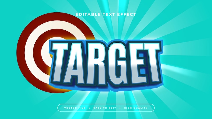 Vector estilo de fuente de efecto de texto 3d editable objetivo azul rojo y verde