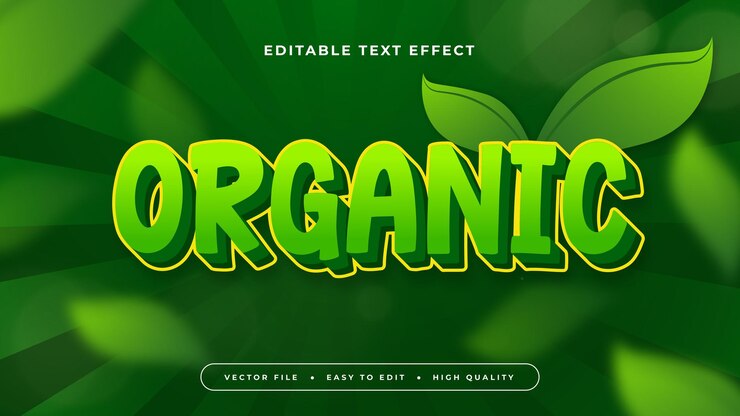 Vector estilo de fuente de efecto de texto 3d editable orgánico amarillo y verde