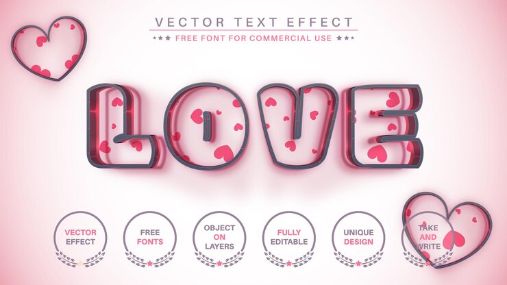 Vector estilo de fuente de efecto de texto de amor de trazo