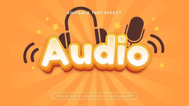 estilo de fuente de efecto de texto editable en 3D de audio blanco y naranja