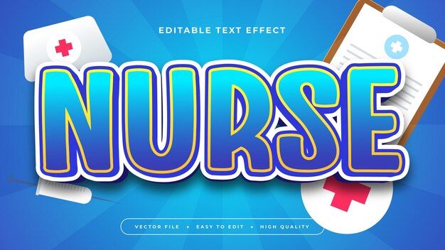 Estilo de fuente de efecto de texto editable en 3D de enfermera azul roja y blanca
