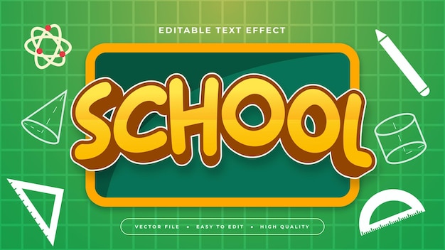 Estilo de fuente de efecto de texto editable en 3D de escuela amarilla, blanca y verde