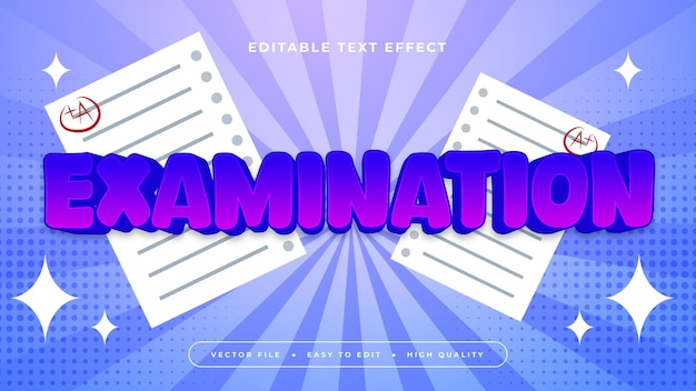Estilo de fuente de efecto de texto editable en 3D para examen azul púrpura y blanco