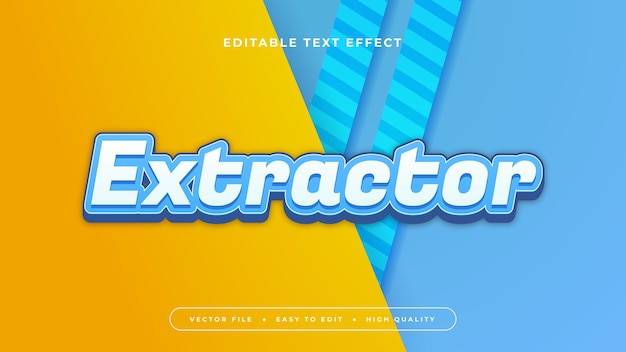 Estilo de fuente de efecto de texto editable 3D de extractor azul amarillo y blanco