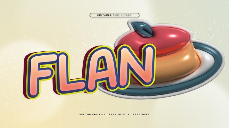 Vector estilo de fuente de efecto de texto editable en 3d de flan colorido