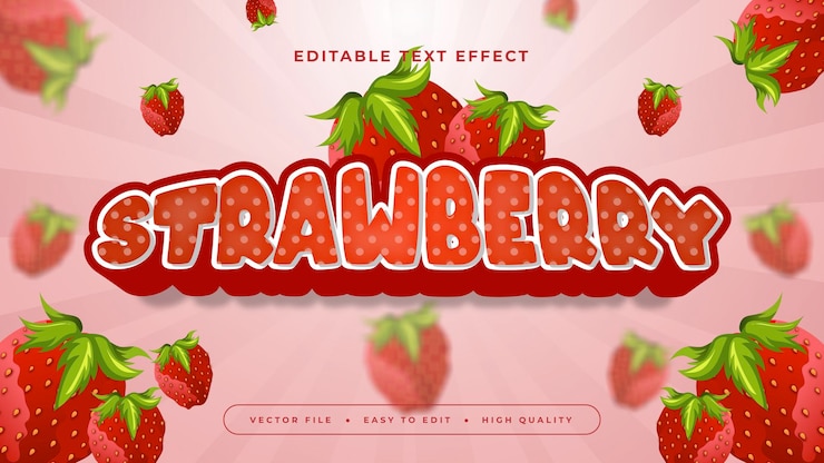 Vector estilo de fuente de efecto de texto editable en 3d de fresa rosa verde y roja