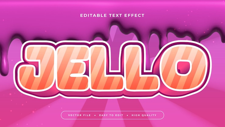 Vector estilo de fuente de efecto de texto editable en 3d de gelatina naranja blanca y púrpura violeta