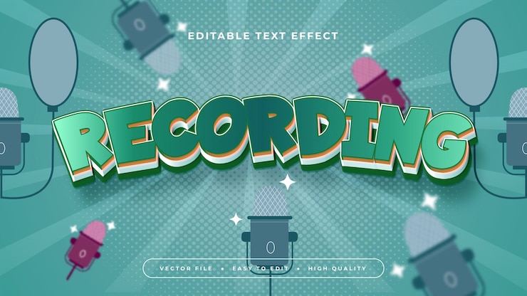 Vector estilo de fuente de efecto de texto editable en 3d de grabación verde y púrpura violeta