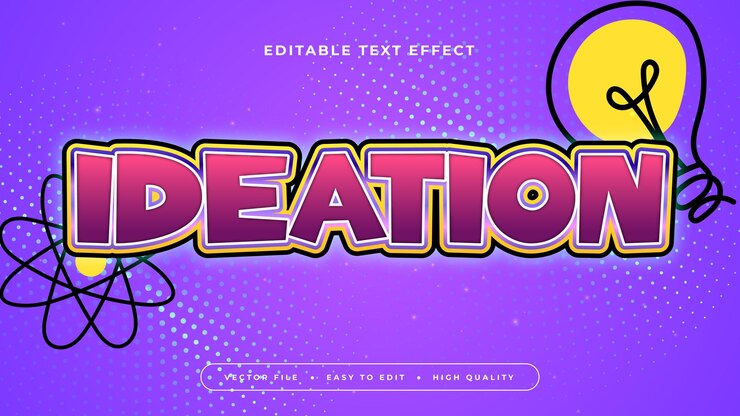 Vector el estilo de fuente de efecto de texto editable en 3d con ideación amarilla, negra y púrpura violeta