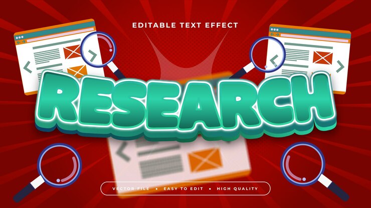 Vector estilo de fuente de efecto de texto editable en 3d de investigación verde blanco y rojo