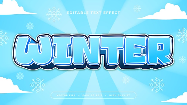 Estilo de fuente de efecto de texto editable 3D de invierno azul y blanco