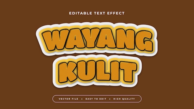 Estilo de fuente de efecto de texto editable en 3D marrón beige y amarillo wayang kulit