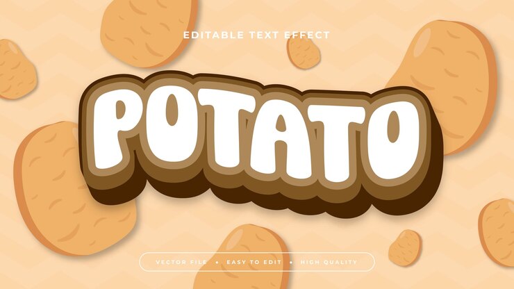 Vector estilo de fuente de efecto de texto editable en 3d marrón beige y patata blanca