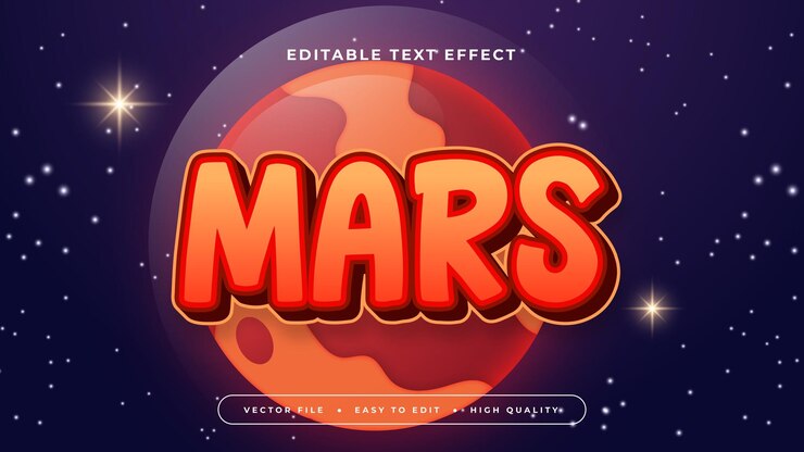 Vector estilo de fuente de efecto de texto editable en 3d de mars azul naranja y rojo