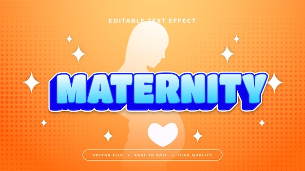 Estilo de fuente de efecto de texto editable 3D de maternidad azul blanco y naranja