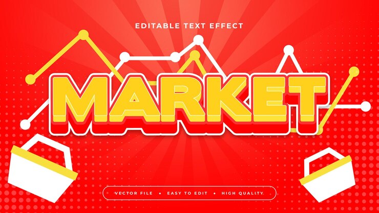 Vector estilo de fuente de efecto de texto editable en 3d del mercado rojo y blanco