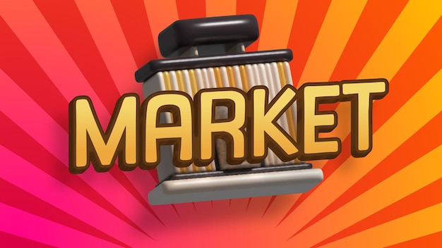 Estilo de fuente de efecto de texto editable en 3D de mercado rosa naranja y negro
