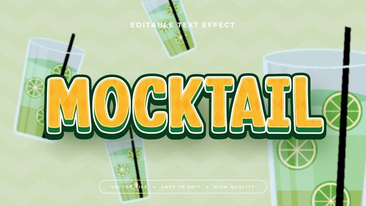 Vector estilo de fuente de efecto de texto editable en 3d de mocktail verde y amarillo