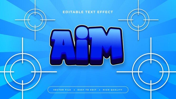 Vector estilo de fuente de efecto de texto editable en 3d con objetivo azul y blanco