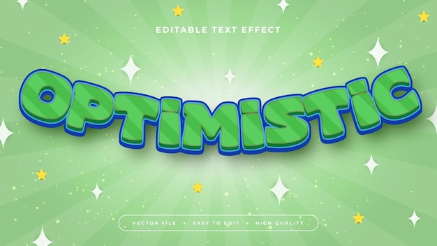 Estilo de fuente de efecto de texto editable 3D optimista verde azul y blanco
