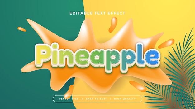 Estilo de fuente de efecto de texto editable en 3D de piña verde amarillo y naranja