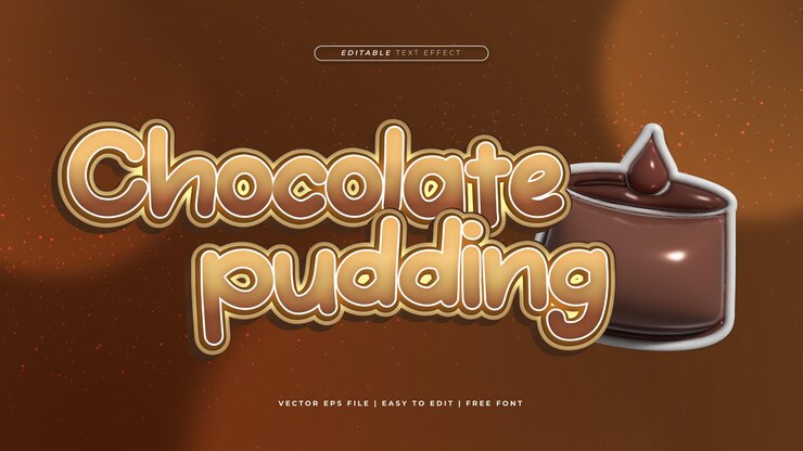 Vector estilo de fuente de efecto de texto editable en 3d de pudín de chocolate marrón beige y blanco