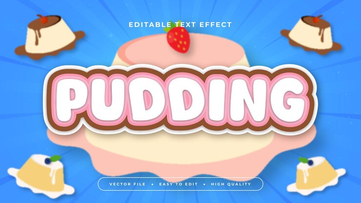 Vector estilo de fuente de efecto de texto editable en 3d de pudín colorido