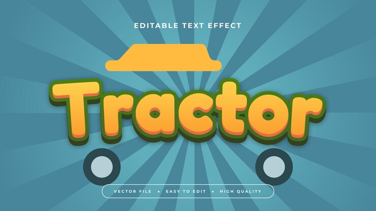 Vector estilo de fuente de efecto de texto editable 3d de tractor azul verde y amarillo