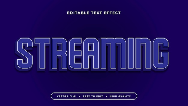 Estilo de fuente de efecto de texto editable en 3D de transmisión azul-blanca
