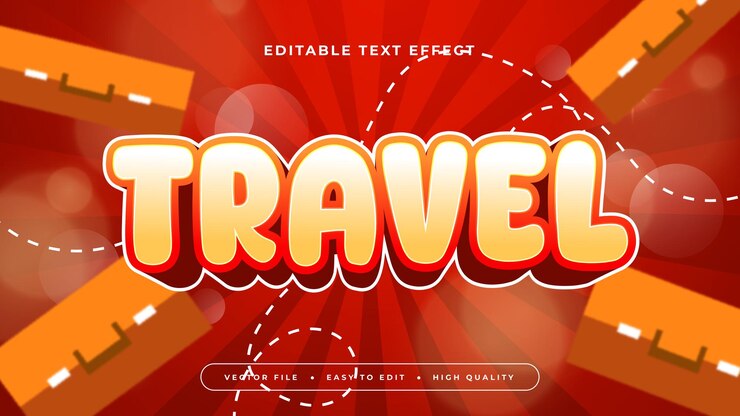 Vector estilo de fuente de efecto de texto editable en 3d de viaje naranja rojo y blanco
