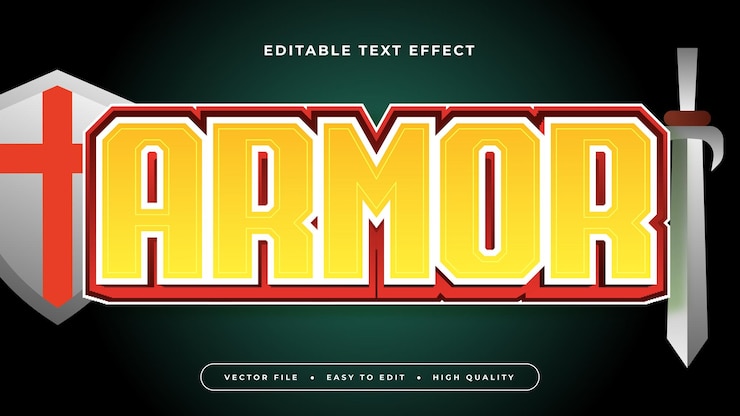 Vector estilo de fuente de efecto de texto editable de armadura 3d colorida