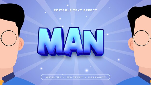 Estilo de fuente de efecto de texto editable azul beige y negro hombre 3D