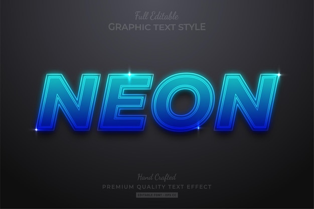 Estilo de fuente de efecto de texto editable azul neón