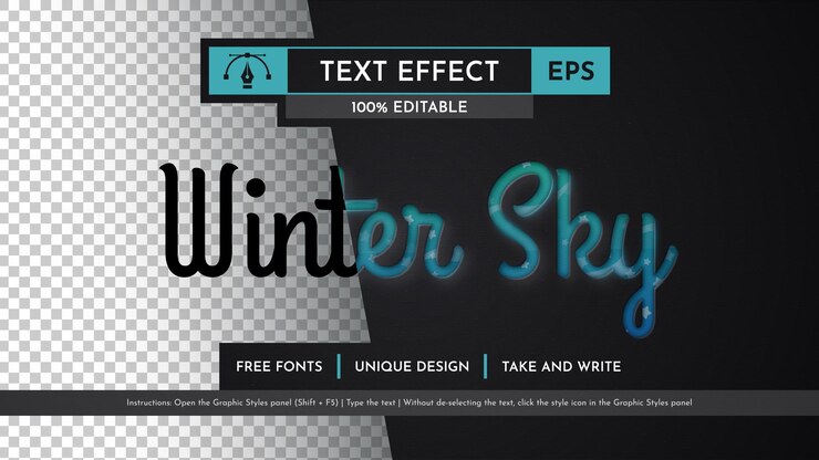 Vector estilo de fuente de efecto de texto editable del cielo de invierno