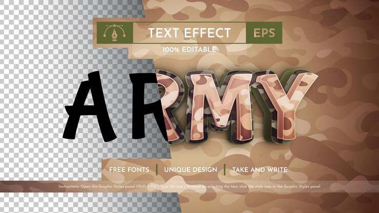 Vector estilo de fuente de efecto de texto editable del ejército