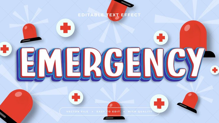 Vector estilo de fuente de efecto de texto editable de emergencia 3d azul blanco y rojo