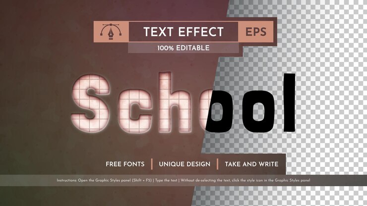 Vector estilo de fuente de efecto de texto editable de escuela retro