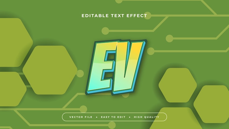 Vector estilo de fuente de efecto de texto editable ev 3d azul y verde