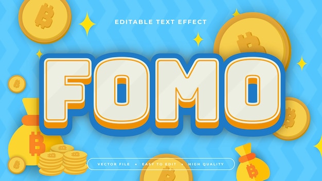 Estilo de fuente de efecto de texto editable FOMO 3d amarillo blanco y azul