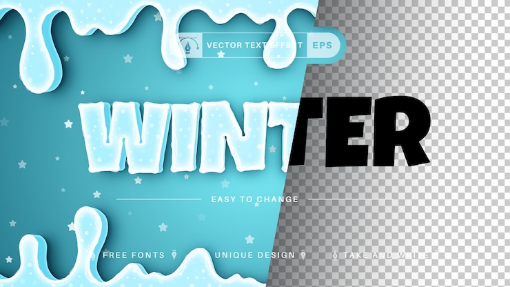 Vector estilo de fuente de efecto de texto editable de invierno frío