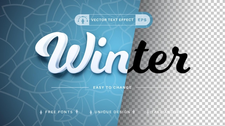 Vector estilo de fuente de efecto de texto editable de invierno