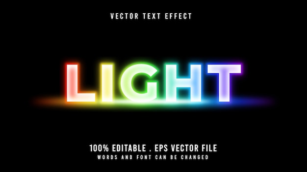 Vector estilo de fuente de efecto de texto editable de luz colorida